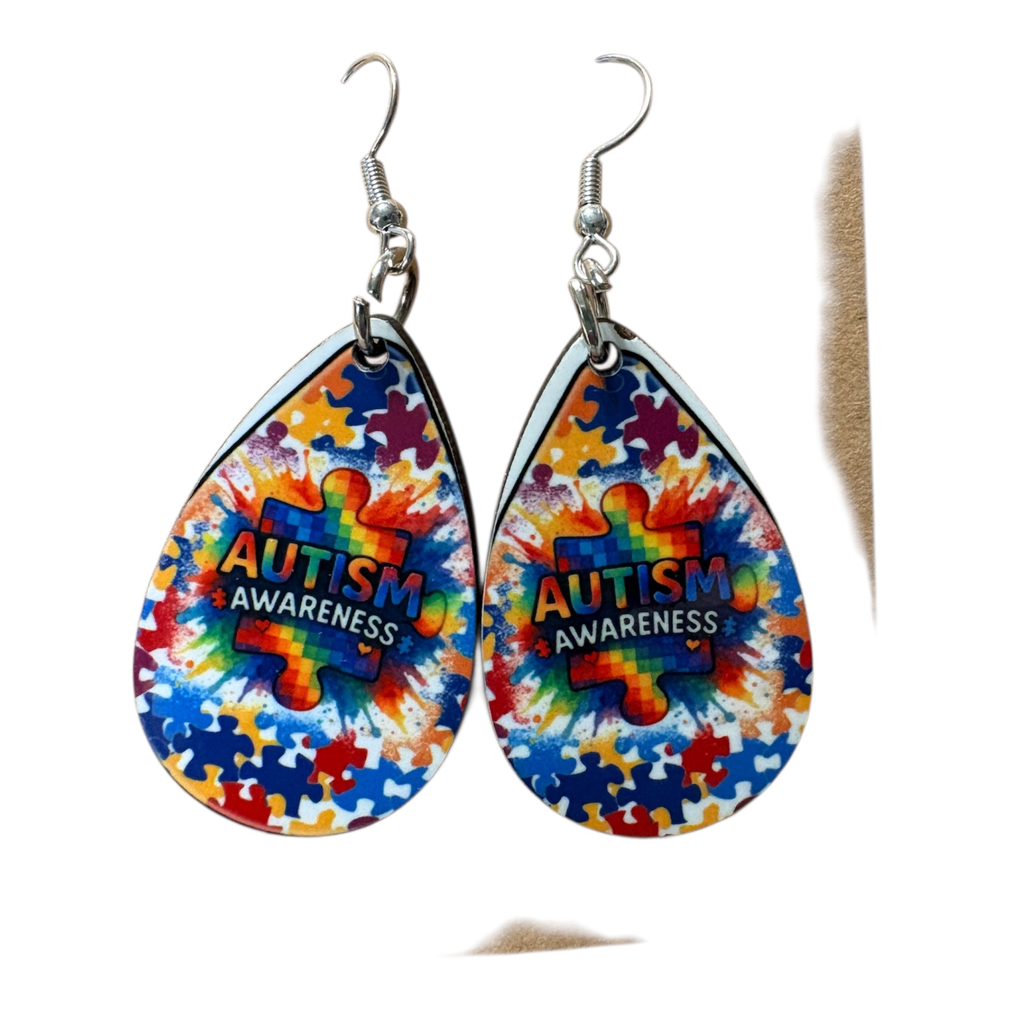 Sublimated Teardrop earrings " autism awareness"