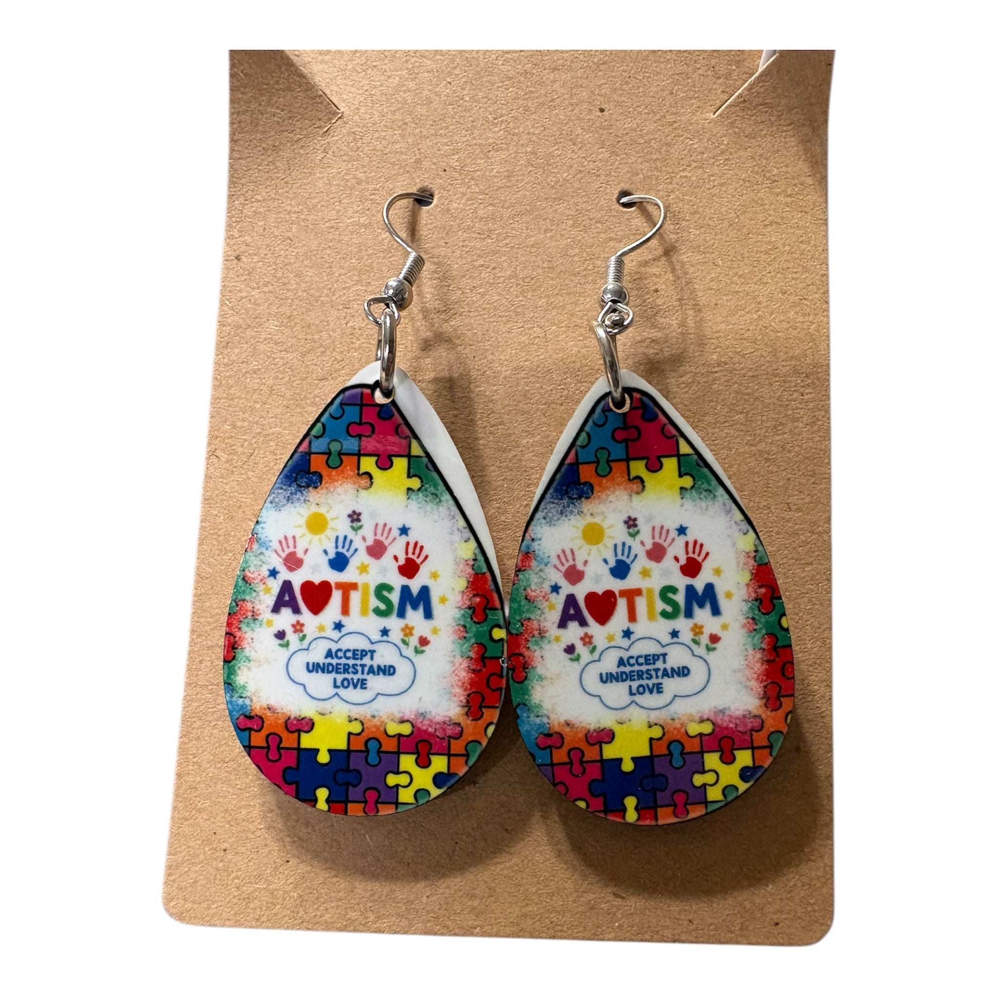 Sublimated Teardrop earrings " autism awareness"