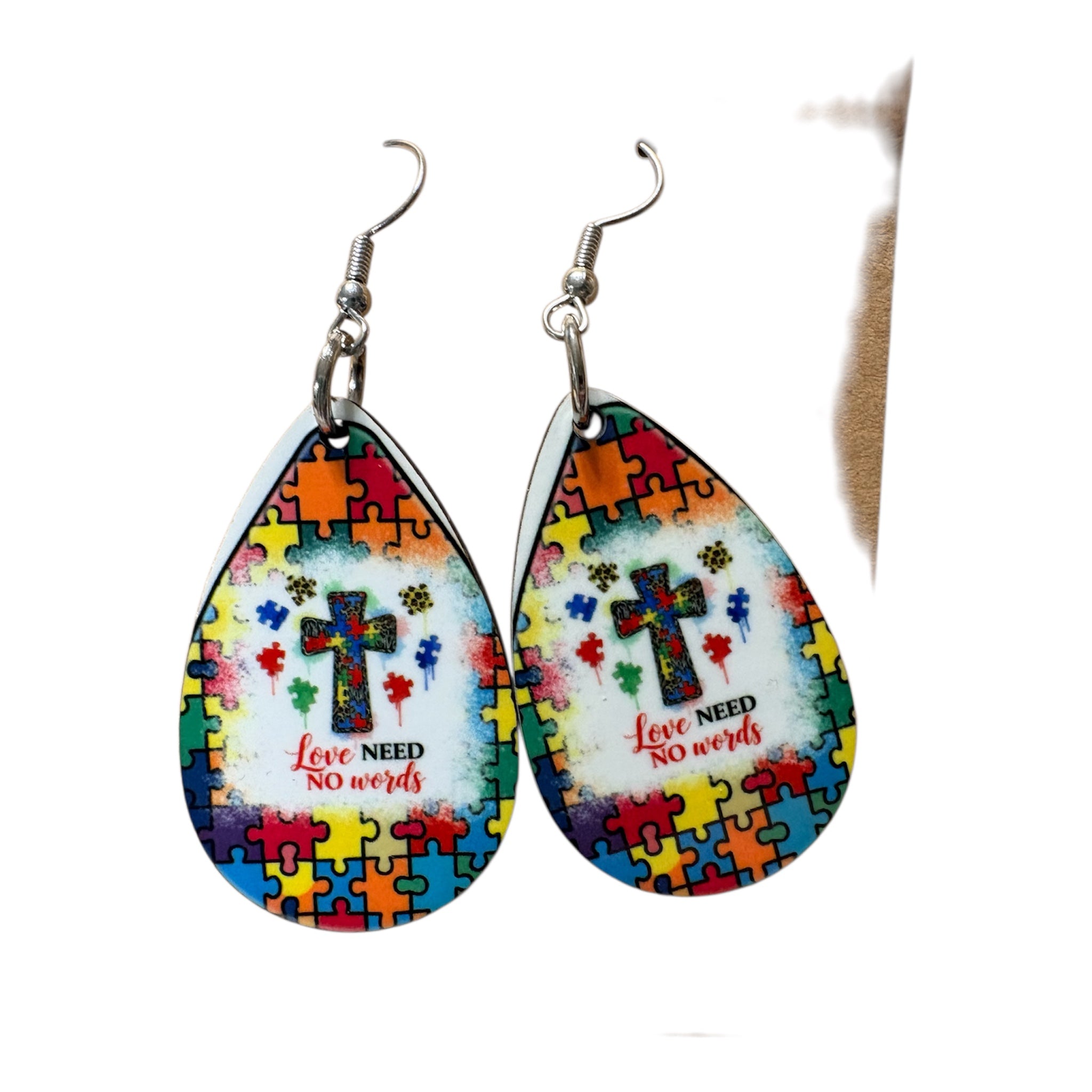 Sublimated Teardrop earrings " autism awareness"