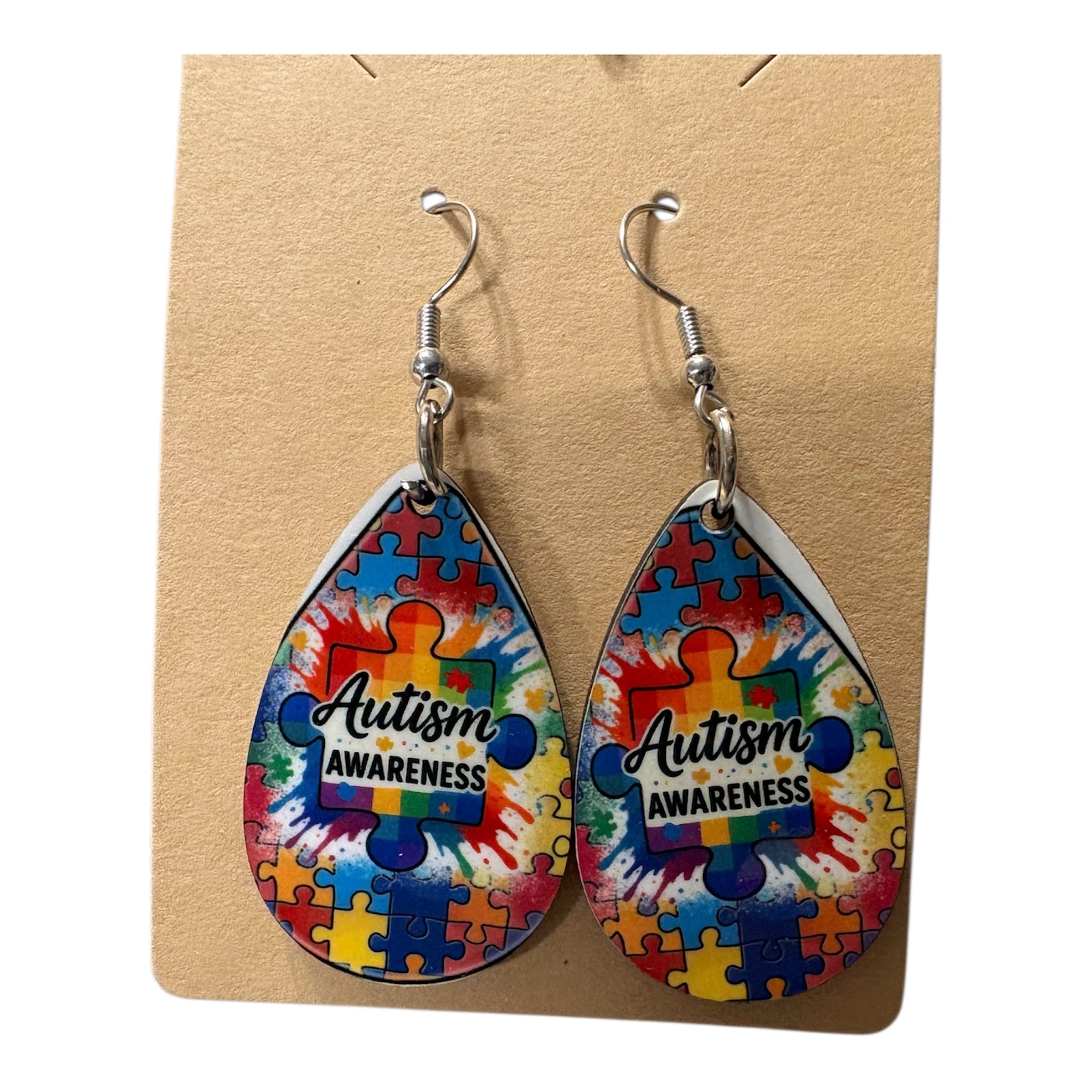 Sublimated Teardrop earrings " autism awareness"